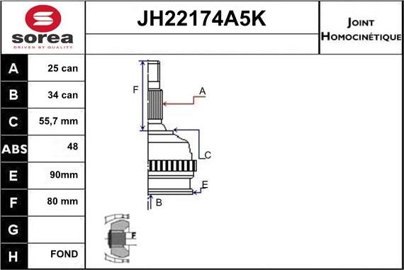 Sera JH22174A5K - Jeu de joints, arbre de transmission droxauto.com