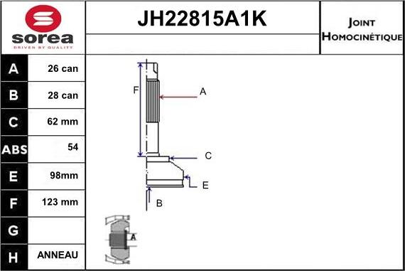 Sera JH22815A1K - Jeu de joints, arbre de transmission droxauto.com