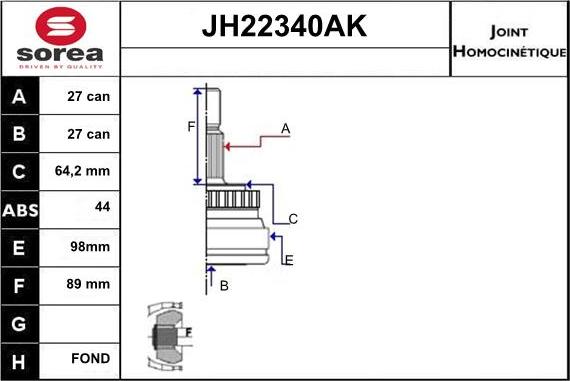 Sera JH22340AK - Jeu de joints, arbre de transmission droxauto.com
