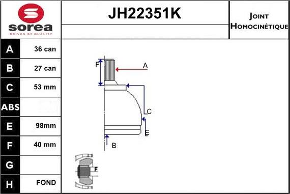 Sera JH22351K - Jeu de joints, arbre de transmission droxauto.com