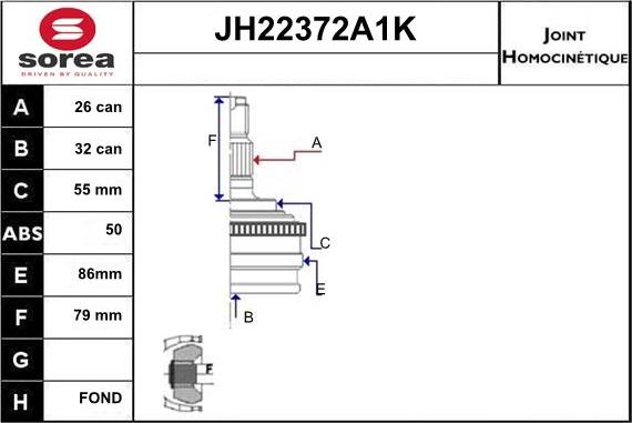 Sera JH22372A1K - Jeu de joints, arbre de transmission droxauto.com