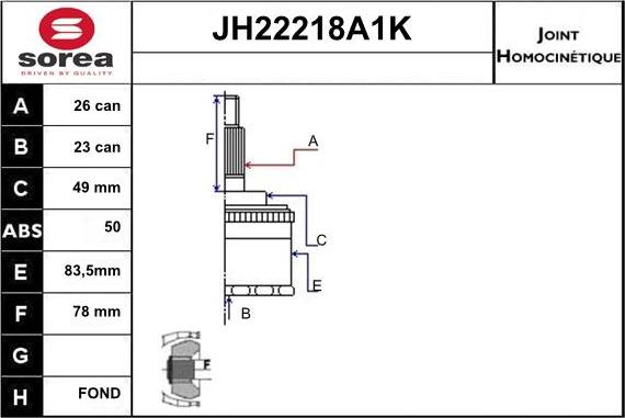 Sera JH22218A1K - Jeu de joints, arbre de transmission droxauto.com