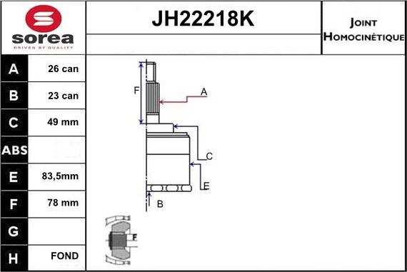 Sera JH22218K - Jeu de joints, arbre de transmission droxauto.com