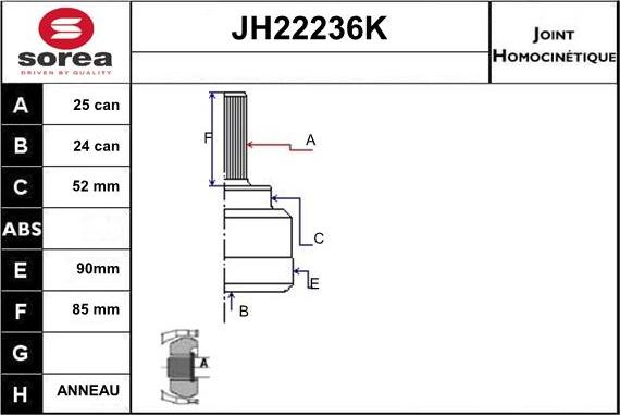 Sera JH22236K - Jeu de joints, arbre de transmission droxauto.com
