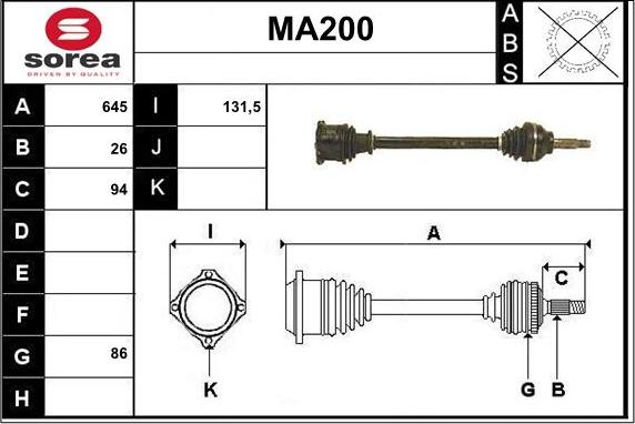Sera MA200 - Arbre de transmission droxauto.com