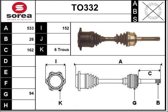 Sera TO332 - Arbre de transmission droxauto.com