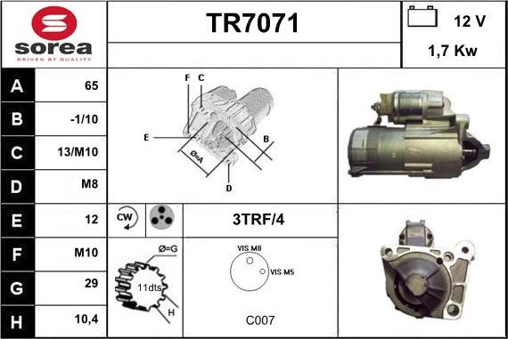 Sera TR7071 - Démarreur droxauto.com