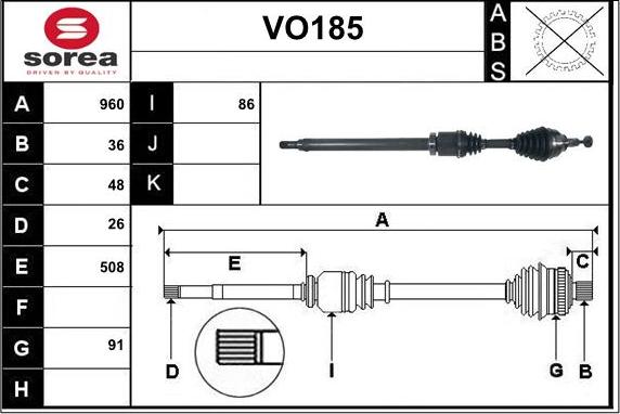 Sera VO185 - Arbre de transmission droxauto.com