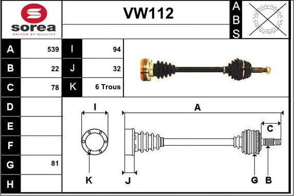 Sera VW112 - Arbre de transmission droxauto.com