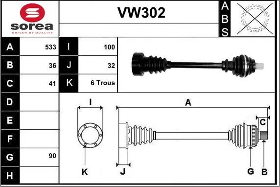 Sera VW302 - Arbre de transmission droxauto.com