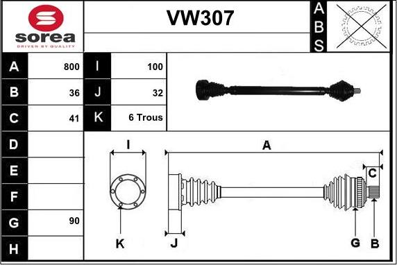 Sera VW307 - Arbre de transmission droxauto.com