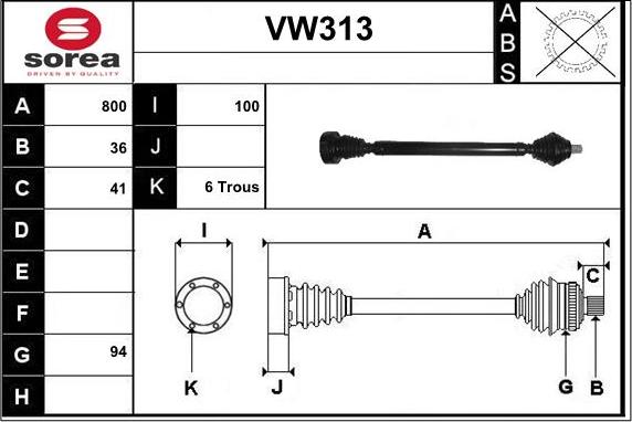 Sera VW313 - Arbre de transmission droxauto.com