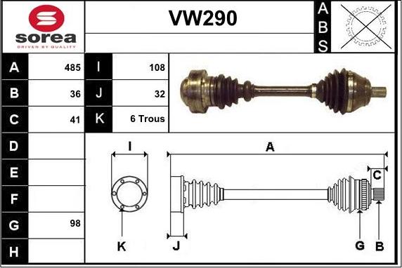 Sera VW290 - Arbre de transmission droxauto.com