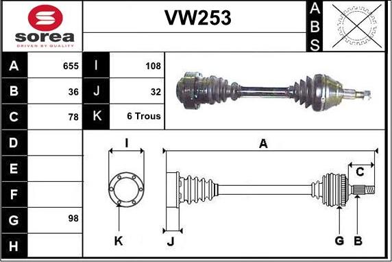 Sera VW253 - Arbre de transmission droxauto.com
