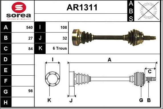SNRA AR1311 - Arbre de transmission droxauto.com