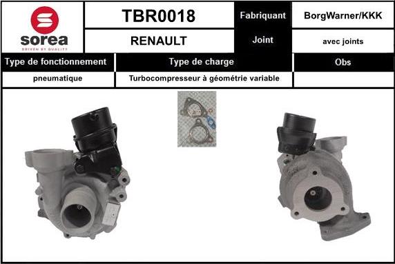 SNRA TBR0018 - Turbocompresseur, suralimentation droxauto.com