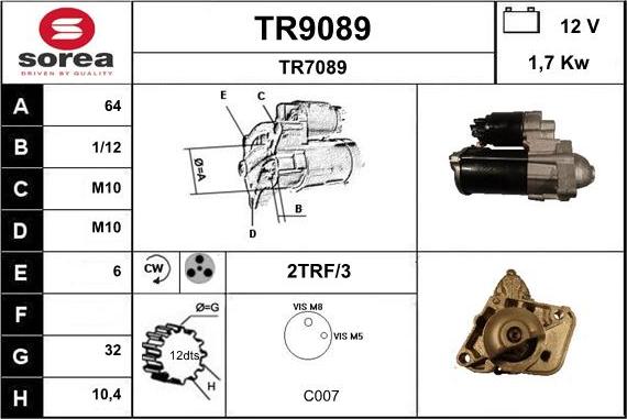 SNRA TR9089 - Démarreur droxauto.com