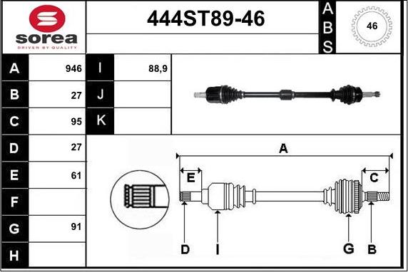 STARTCAR 444ST89-46 - Arbre de transmission droxauto.com
