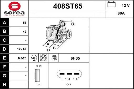 STARTCAR 408ST65 - Alternateur droxauto.com