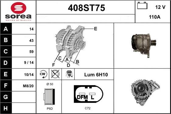 STARTCAR 408ST75 - Alternateur droxauto.com