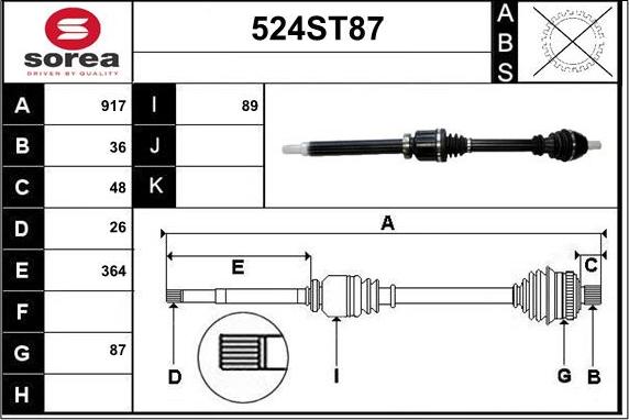STARTCAR 524ST87 - Arbre de transmission droxauto.com