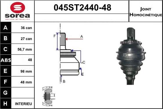 STARTCAR 045ST2440-48 - Jeu de joints, arbre de transmission droxauto.com