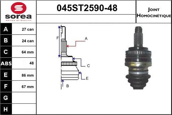 STARTCAR 045ST2590-48 - Jeu de joints, arbre de transmission droxauto.com
