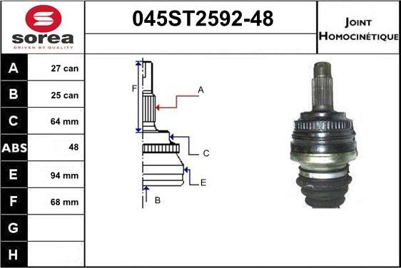 STARTCAR 045ST2592-48 - Jeu de joints, arbre de transmission droxauto.com