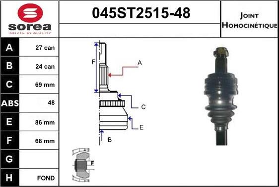 STARTCAR 045ST2515-48 - Jeu de joints, arbre de transmission droxauto.com