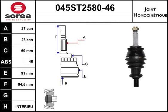 STARTCAR 045ST2580-46 - Jeu de joints, arbre de transmission droxauto.com