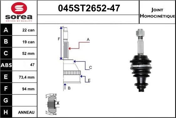 STARTCAR 045ST2652-47 - Jeu de joints, arbre de transmission droxauto.com
