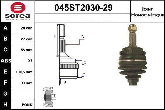 STARTCAR 045ST2030-29 - Jeu de joints, arbre de transmission droxauto.com
