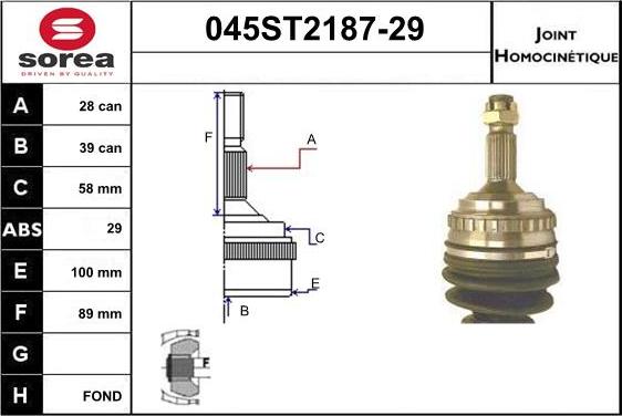 STARTCAR 045ST2187-29 - Jeu de joints, arbre de transmission droxauto.com