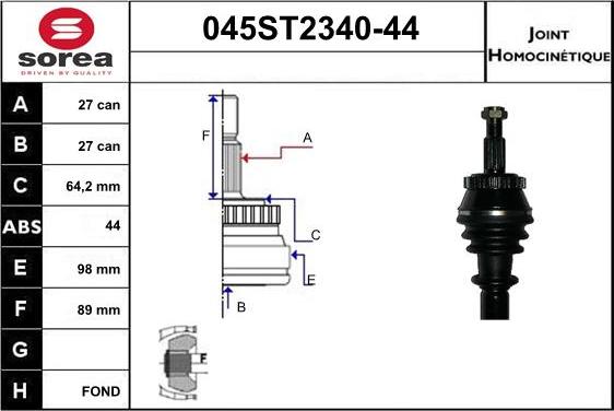 STARTCAR 045ST2340-44 - Jeu de joints, arbre de transmission droxauto.com