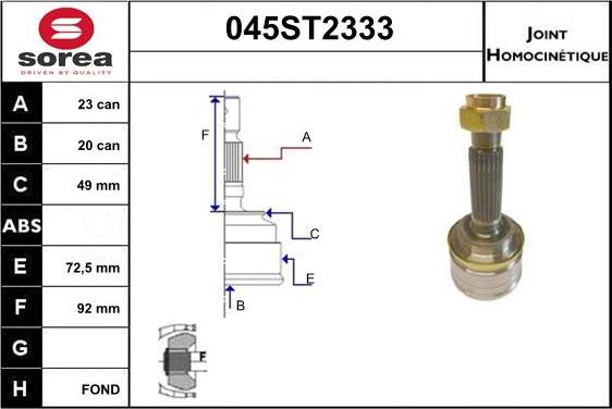 STARTCAR 045ST2333 - Jeu de joints, arbre de transmission droxauto.com