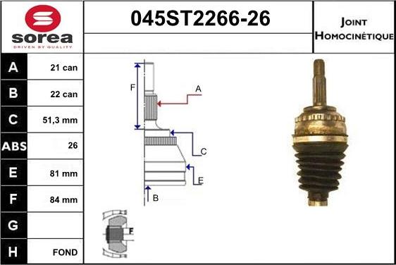 STARTCAR 045ST2266-26 - Jeu de joints, arbre de transmission droxauto.com