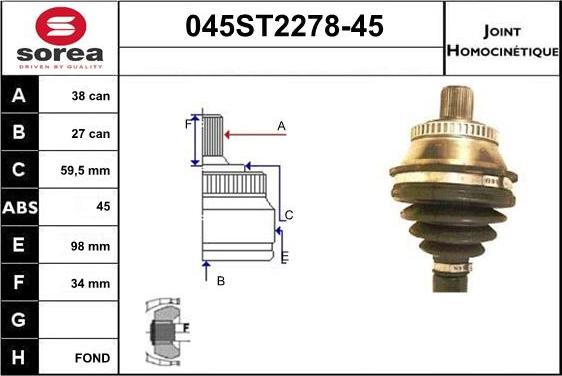 STARTCAR 045ST2278-45 - Jeu de joints, arbre de transmission droxauto.com