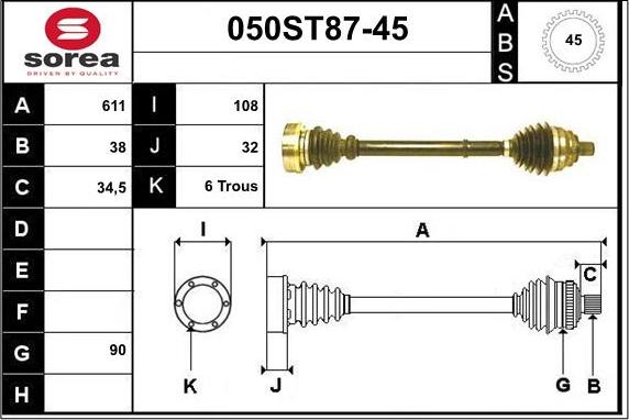 STARTCAR 050ST87-45 - Arbre de transmission droxauto.com