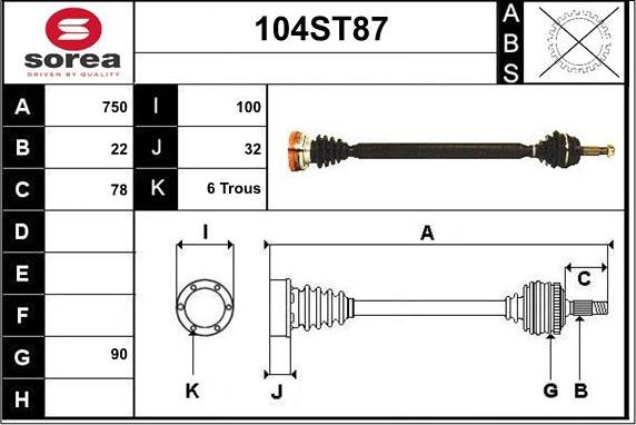 STARTCAR 104ST87 - Arbre de transmission droxauto.com
