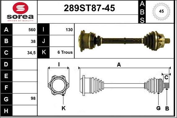 STARTCAR 289ST87-45 - Arbre de transmission droxauto.com