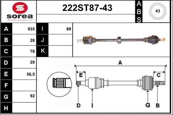 STARTCAR 222ST87-43 - Arbre de transmission droxauto.com