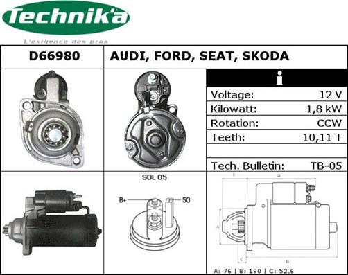 Technika D66980 - Démarreur droxauto.com