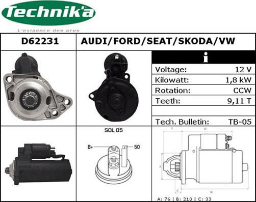 Technika D62231 - Démarreur droxauto.com