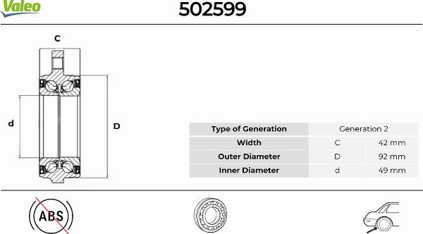 VALEO 502599 - Kit de roulements de roue droxauto.com