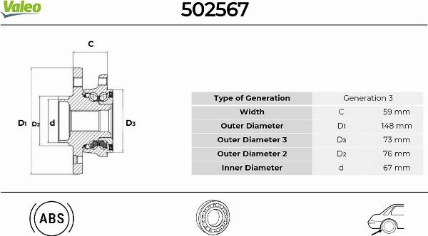 VALEO 502567 - Kit de roulements de roue droxauto.com