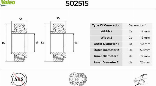 VALEO 502515 - Kit de roulements de roue droxauto.com