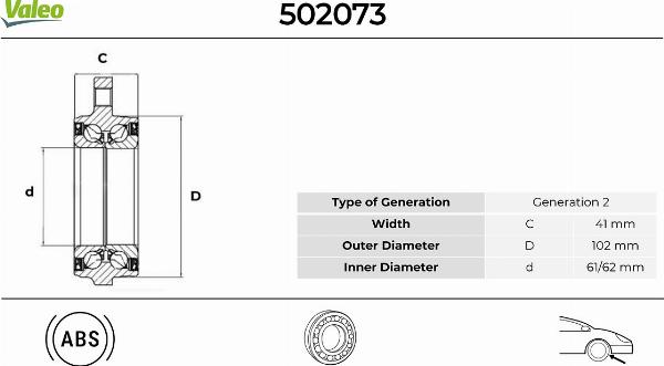 VALEO 502073 - Kit de roulements de roue droxauto.com