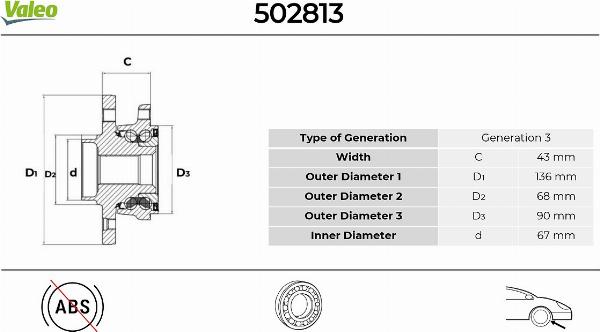 VALEO 502813 - Kit de roulements de roue droxauto.com