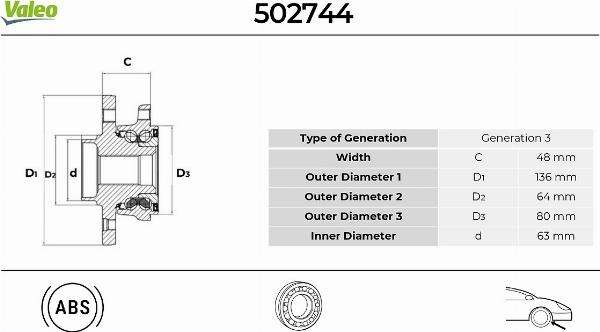 VALEO 502744 - Kit de roulements de roue droxauto.com