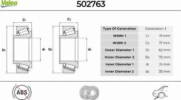 VALEO 502763 - Kit de roulements de roue droxauto.com